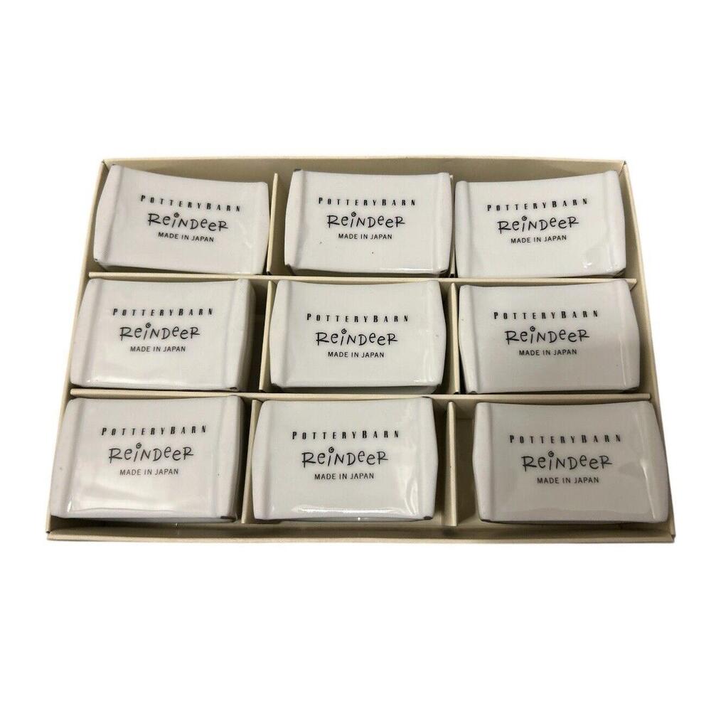 Pottery Barn Reindeer Napkin Holders Set of 9 Porcelain Holiday Table Decor NEW - Picture 2 of 3